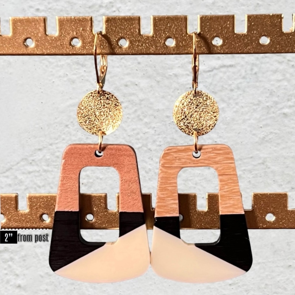Trapezoid Color Block Wood Earrings